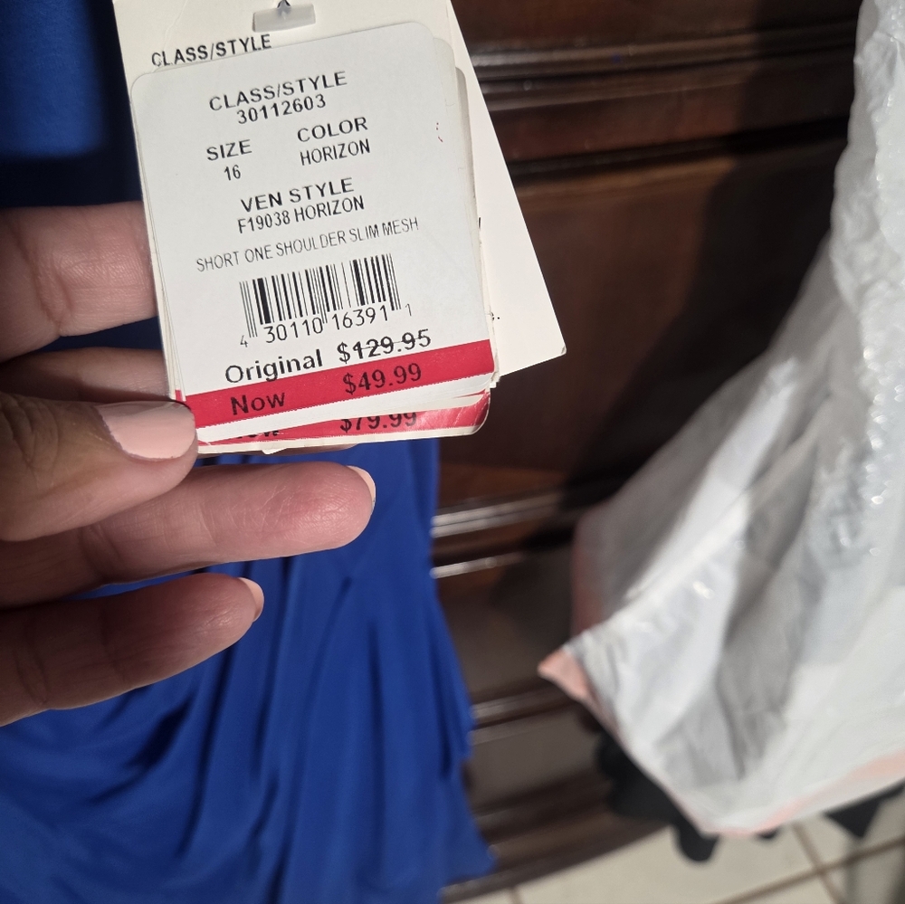 David's Bridal One Shoulder Dress in Horizon Blue